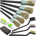 TAKAVU Complete Car Detailing Brush Kit (10 Piece) - Boar Hair Detail, Wire & Vent Brushes with Microfiber Towel for Wheels, Interior, Engine Bay Cleaning