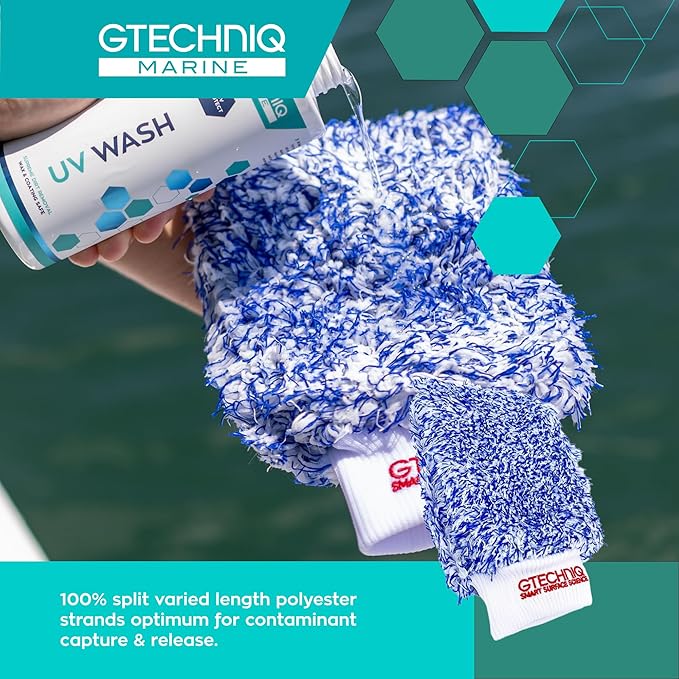 Gtechniq Marine Microfiber Wash Mitt for Boats | Ultra Low-Friction Glide, Inner Foam Core Holds High Volume of Wash Suds, Polyester Fibers Capture and Release Contaminants, Minimizes Swirls, Durable