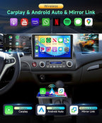 4G 128G Car Stereo for Honda Civic 2006 2007 2008 2009 2010 2011 Radio,10.1" Incell Touchscreen Wireless Carplay Android Auto 36EQ Bluetooth 5.0 Android 15 GPS WiFi FM/RDS Backup Camera