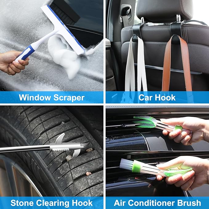 AUTODECO 40Pcs Car Wash Detailing Kit Cleaning Kits with Foam Gun Sprayer Vacuum with Long Cord Drill Brush Large Wash Mitt Towels Complete Interior Exterior Car Washing Supply Set Black