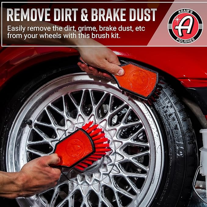 Adam's Complete Wheel & Tire Brush Kit (5-Item) - Includes Wheel Brush, Tire Brush, Barrel Brush, Lug Nut Brush & Fender Brush for Complete Wheel & Tire Auto Detailing