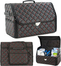 Leather Trunk Organizer with Lid for Suv and more, Foldable Car Organizer, Car Organizers and Storage with Pockets, Non-Slip Design (Red-Black)