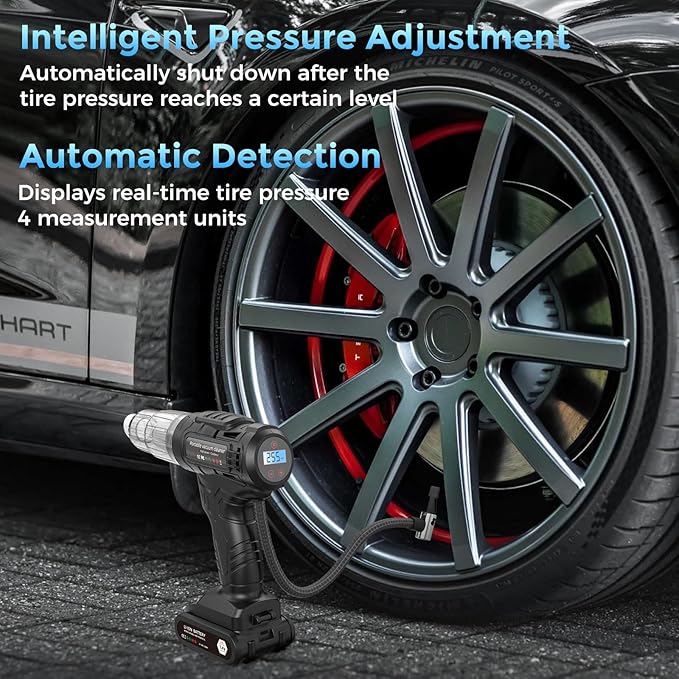 Car Vacuum Portable CordlessTire Inflator for Car 2in1, 40000Pa High Power Dust Buster, Rechargeable 2 Batteries Powered Vacuum Cleaner for Office Home Pet Hair Gifts for Husband Men Black