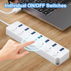ONFINIO USB Hub 3.0, 7-Port USB Hub Splitter with Individual On/Off Switches and Lights, 3.2ft/1m Long Cable Compatible with MacBook, Laptop, Surface Pro, PS4, PC, Flash Drive, Mobile HDD-White