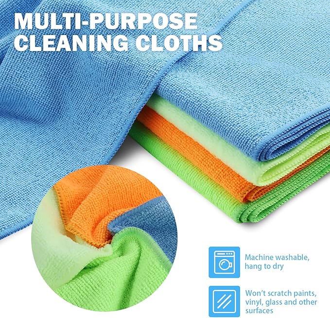 DNA Motoring TOOLS-00260 Cleaning Towels Car Washing Microfiber Cloth for Auto Detailing Home Kitchen, 12x16 Inch, Yellow, Orange, Blue, Green, Pack of 48