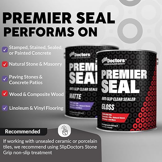 Premier Seal Non-Slip Concrete & Paver Sealer – Clear Anti-Slip Sealant for Pool Decks, Driveways & Garages - Matte Finish