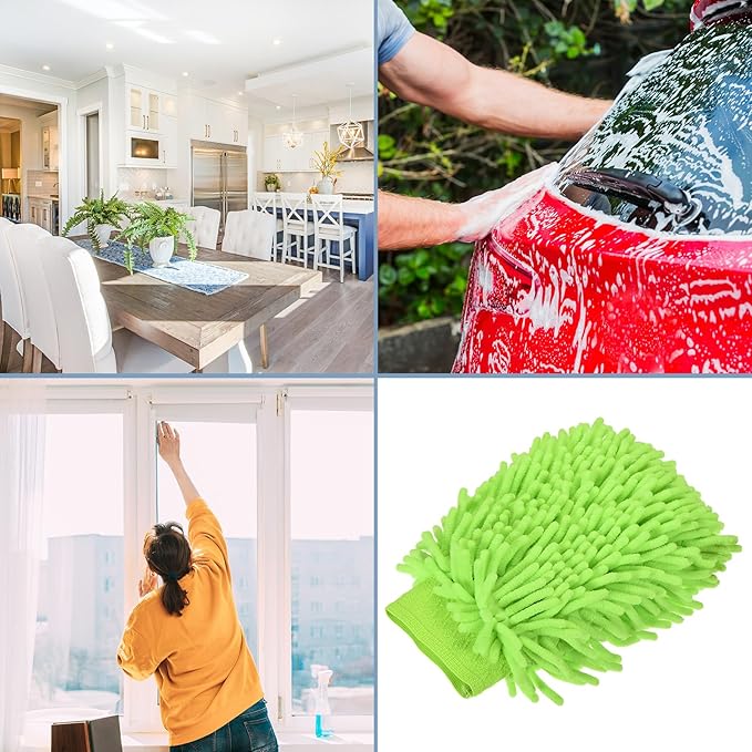 M METERXITY Microfiber Chenille Wash Mitt - Double Side Reusable Gloves for Cleaning Scratch-Free, Apply to Car Cleaning, Kitchen