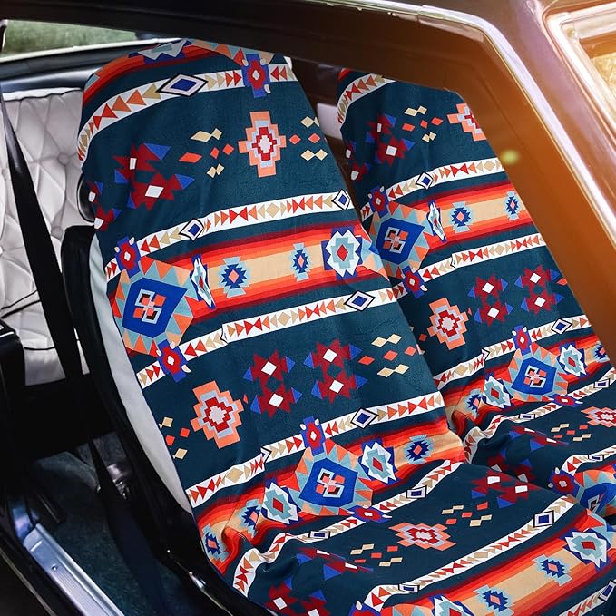 Hahafelt 2 Pack Car Seat Towel Covers Athletic Running Towel Performance Microfiber Post Workout Sweat Washable Cover Non Slip for Seat Outdoor Sport (Aztec)