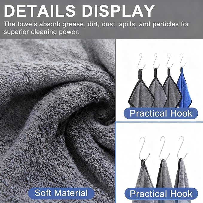 Ultrasoft, Large, Thick and Quick Drying Car Microfiber Cleaning Towel 800GSM Polishing Waxing Auto Detailing Towel Cloth (6pack) (Grey-Blue)