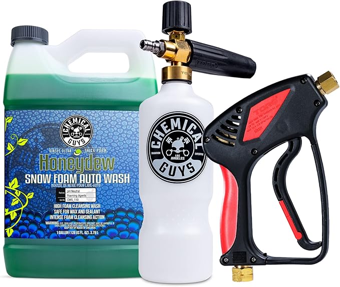 Chemical Guys CWS_110CS Foam Cannon & Snubby Snow Foam Kit - Honeydew Snow Foam Car Wash Soap, 128 fl oz (1 Gallon) + TORQ Foam Cannon Max 8 & Snubby Spray Foam Gun, for Pressure Washer - 3 Items