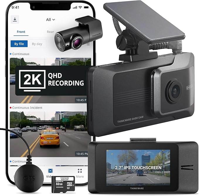 Thinkware ARC Dual Dash Cam Front & Rear 2K QHD, 2.7” LCD Touchscreen, 130° Wide Angle, GPS, Wi-Fi, Super Night Vision, Smart Driving Alerts, 24/7 Parking Mode, Hardwiring Included