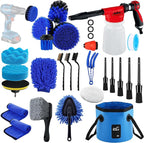 27Pcs Car Wash Cleaning Kit with Foam Gun, Car Detailing Kit, Auto Detail Supplies Tools With Wheel Drill Brush Set, Car Polishing Kit, Car Detailing Brush Set for Tires, Wheels, Interior & Exterior