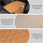 Amiss Car Center Console Cover, Upgraded Leather Car Armrest Cushion with 2 Storage Pockets, Universal Waterproof Cushion Pad, Non-Slip Car Interior Accessories, Fits Most Sedans SUVs Trucks (Orange)