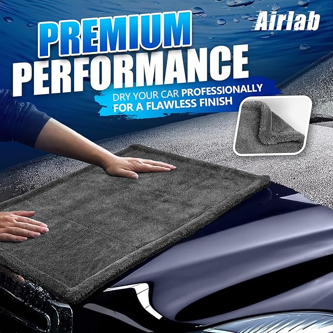 Airlab Microfiber Towels for Cars Wash Drying Towel Detailing Cloth Pack of 1 and Carbon Microfiber Towels for Car Polishing Cleaning Cloth, Pack of 2