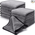 Tallew 12 Pcs Microfiber Towels for Cars, 800 GSM Plush Drying Cleaning Cloth Bulk, 16 x 16 Inch Thick Absorbent Wash Detailing Towels for Car Polishing, House, Kitchen Cleaning(Gray)