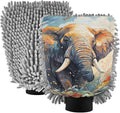ALAZA Elephant in Forest Car Wash Mitt Scratch Free, 2 Pack Absorbent Microfiber/Chenille Washing & Drying Mitts, M