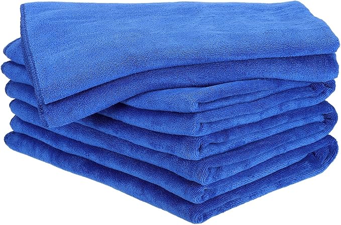 HARFINGTON 4 Pack Microfiber Cleaning Cloth, 63" x 24" Multi-Functional Cleaning Towels Reusable Absorbent Rags for Car Wash Kitchen Household Window Clean, Sapphire Blue
