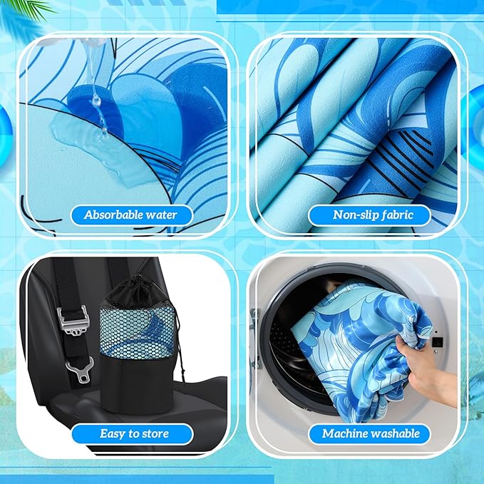 Hahafelt 2 Pack Car Seat Towel Covers with Storage Bag, 63 x 32 Inch Universal Non Slip Waterproof Sweat Protector for Car Truck, Gym Swimming Running, Machine Washable (Waves)