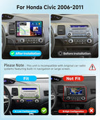 8 CORE 4G+64G Car Radio Stereo for Honda Civic 2006-2011 with Wireless CarPlay/Android Auto, 10.1 Inch 1280 * 720P IPS Touch Screen Android 13 GPS WiFi Bluetooth 32-Band DSP HD Rear Camera