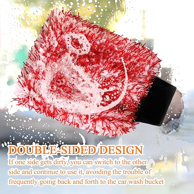 2PCS Car Wash Mitt, 11"×8" Cyclone Microfiber Cleaning Mitt for Cars, Scratch-Free & Lint-Free, Double Sided Automotive Washing Gloves, Universal Auto Cleaning Supplies (Red+White)