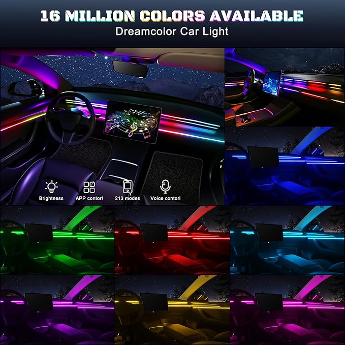 Dreamcolor Acrylic Interior Car LED Strip Light with USB/Type C/4-Port Cigarette Lighter, RGB 2 in 1 with 59.04 inches LEDs Ambient Lighting Kits, Sound Active Function Neon Led Strips for Car