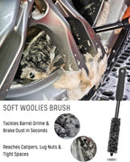 oesee 8PCS Pro Wheel Cleaning Kit - Woolies Brushes, Detailing Brush, Tire Brush, Wash Mitt, Drying Towel & Carry on Bag - Scratch-Free Rim Cleaning Kit