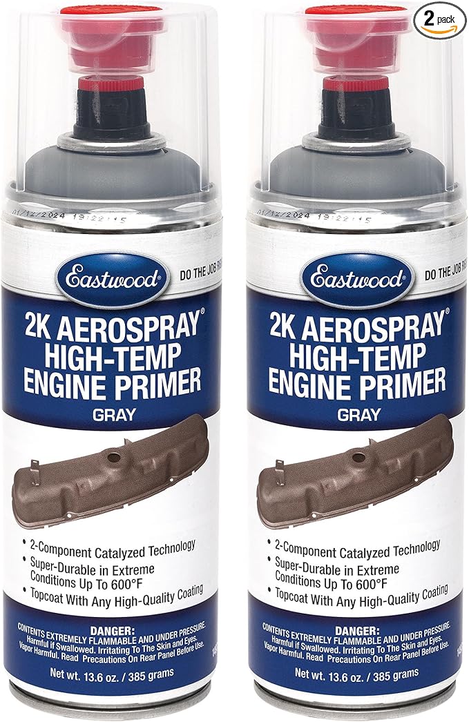 Eastwood 2K Aerospray High Temperature Ceramic Engine Primer Paint | 13.6 oz Aerosol | 2 Pack