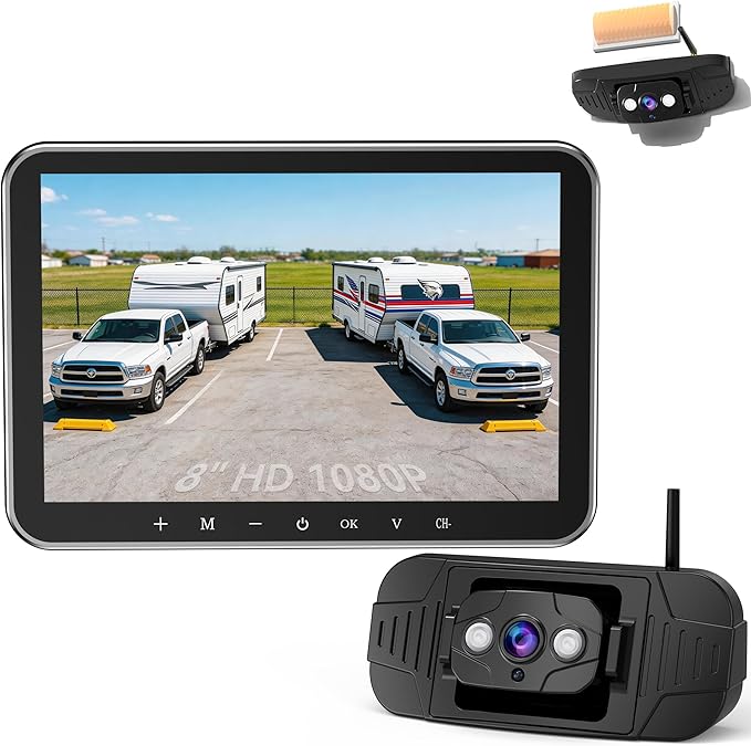 HD 1080P RV Backup Camera Wireless: 8-inch Large Screen Auto Clear Night Vision for RVs, Trailers, Campers - 20 Mins Easy-Install Plug-Play Rear View Camera Pre-Wired for Furrion System
