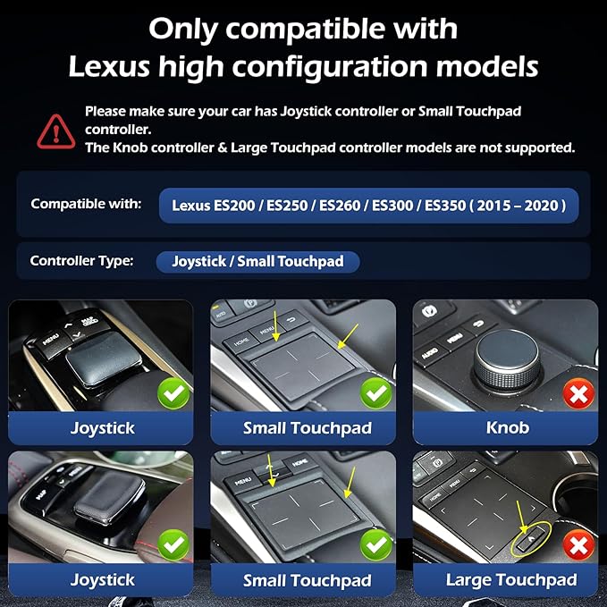 Wireless CarPlay Android Auto Decoder Retrofit Kits Compatible with Lexus ES200 ES250 ES260 ES300 ES350 for Joystick/Small touchpad from 2015-2020, Supprot Navigation, Mirror Link, Back-up Camera