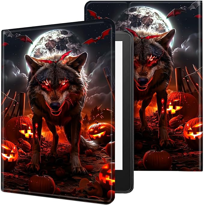 Case for Kindle Scribe,PU Leather Cute Slim Folio Adjustable Stand Cover with Auto Wake/Sleep for Amazon Kindle Scribe Cover 10.2 Inch (2024/2022 Release),Halloween Night Wolf