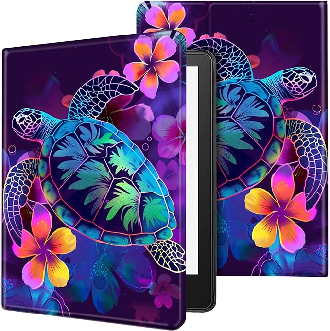 Case for 7" Kindle Paperwhite 12th Generation 2024 & Kindle Colorsoft Signature Edition,Leather Folio Adjustable Stand Cover Auto Wake/Sleep for Kindle Paperwhite 2024,Glitter Sea Turtle