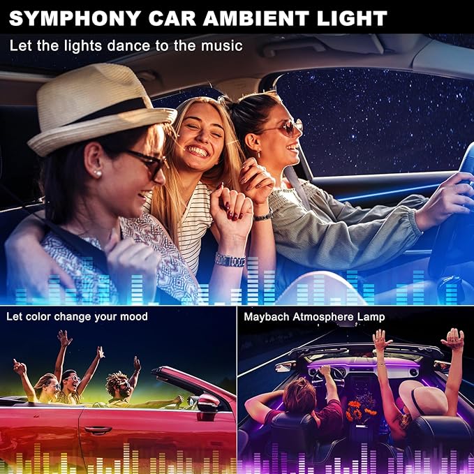 Acrylic Interior Car LED Strip Light with Wireless APP, RGB 14 in 1 with 175 inches 600 LEDs Fiber Optic Car Ambient Lighting Kits, 16 Million Colors Sound Active Function LED Strip for Car