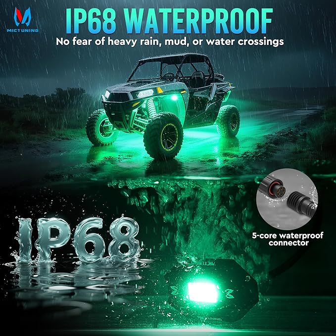MICTUNING C1 12 Pods RGBW Rock Lights - Multicolor Underglow Neon Light Kit with Bluetooth Controller, APP Control, IP68 Waterproof