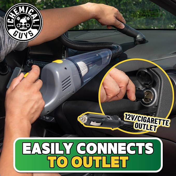 Chemical Guys EQP410CHEM Basic Car Interior Cleaning Kit - DetailVac Handheld Portable Car Vacuum w/ Fabric Clean Carpet & Upholstery Cleaner & Lightning Fast Stain Extractor (Vac + 2-16 oz Chemicals)