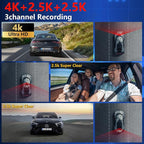 4K+2.5K+2.5K Dash Cam, STARVIS 2 Sensor, Dash Camera 3-Channel, Free 64GB Card, Dashcam with 5G WiFi GPS, G-Sensor,Loop Recording, HDR, 24H Parking Monitor, Time-Lapse Recording, 256GB Max