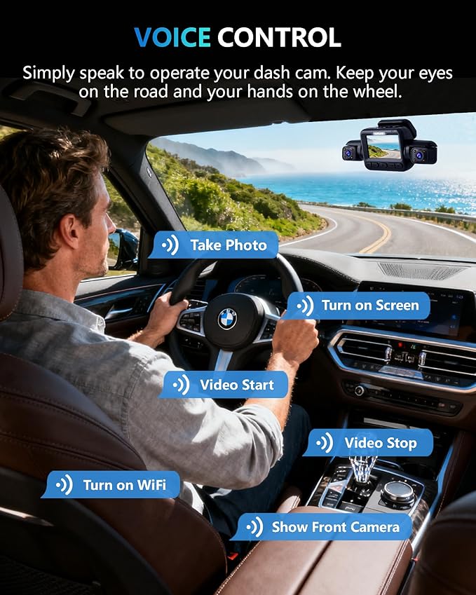 Dash Cam 4 Channel Front and Rear Inside, 360° Car Camera 4K UHD, Dash Camera for Cars Built-in Wi-Fi GPS, Dashcam Free 64GB Card, Voice Control, CPL Filter, WDR Night Vision, 24H Parking Mode(V8PLUS)