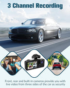 3 Channel Dash Cam,4K+1080P Dash Cam Front and Rear Inside, Dash Camera for Cars, Triple Car Camera with 32GB Card,Built-in G-Sensor, 2’’ IPS Display Car Camera,Loop Recording,24Hr Parking
