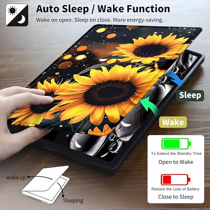Case for 6" Kindle (11th Generation-2024/2022 Release),360 Degree Rotating Swivel PU Leather Stand Flip Folio Cover with Auto Wake/Sleep for Kindle 11th Generation 2024,Glitter Sunflower