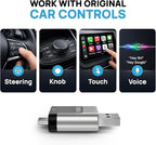 ZORVIA Wireless CarPlay Adapter for iPhone & Android Auto 2026 Upgraded - Convert Wired CarPlay to Wireless, Fast Auto Reconnect, Plug and Play, USB-C & USB-A (Silver)