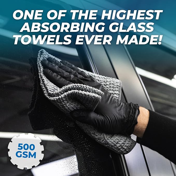 The Rag Company - Wrinkle Knit Glass Towel - Professional 500 GSM Microfiber Window Cleaning Cloths, Streak-Free Dual-Sided Design, 16in x 16in, 3-Pack (South Korea)