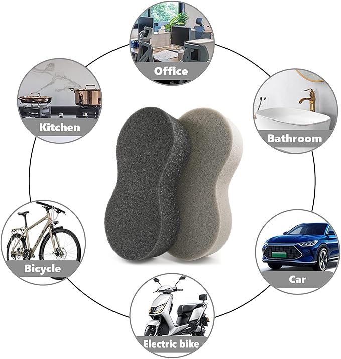 2 Pack Large Car Wash Sponge, Black & Gray Jumbo Bone Shape Sponges for Auto Detailing, Non-Scratch Foam Scrubber for Truck Boat Bike & Household Cleaning, High Absorbent Soft Washing Tool