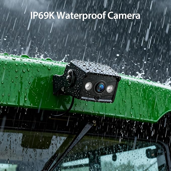 ZEROXCLUB 2 Wired Rear View Backup Camera System, 10" 1080P Monitor IP69K Waterproof Vibration-Proof 10G Reverse Camera, Quad Split Screen for Tractor, Truck, Trailer, Combine, Heavy Equipment, BH102