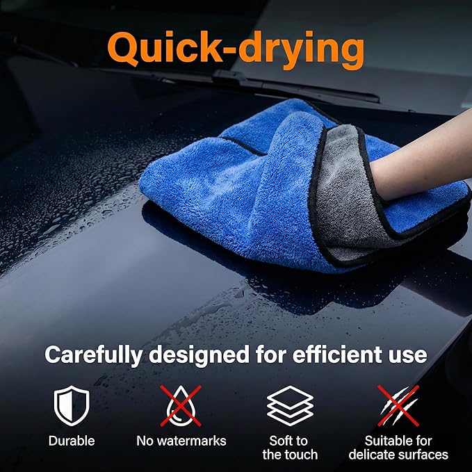 4 Pack Microfiber Towels for Cars, 15.7 x 15.7 inch Thick Plush Cleaning Cloth, Highly Absorbent Professional Grade Drying Towel Set for Car Detailing Household Cleaning, 800GSM(Blue/Grey)