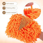 HARFINGTON Chenille Microfiber Car Wash Mitts 9.8" x 7.9" Scratch Free Wash Gloves Absorbent Double Sided Plush Cleaning Drying Mitts for Car Washing Home Clean, Orange
