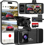 Dash Cam 3 Channel Front and Rear and Inside, 4K UHD 360 Dash Camera for Cars with 64GB Card, Car Cameras Dash Cam with, 5GHz WiFi, G-Sensor, Loop Recording, 24H Parking Monitor, Night Vision
