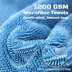 Extra Large Car Drying Towel, 48”x24” Dual Sided Microfiber Car Cleaning Towel with Twisting Yarn Technique, 1200GSM Super Absorbent, Holds Up to 8 lbs, Scratch-Free, Machine Washable (Darkgray-Blue)