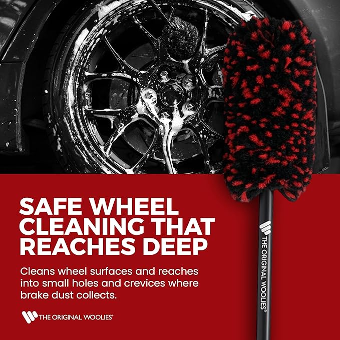 Wheel Woolies Car Detailing Brush - 18” No-Scratch Car Wheel Brush with Anti-Slip Grip Handle | Clean Wheels, Rims, Small Slots, & Brake Dust Crevices | Made in USA