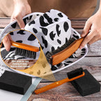 4 Pcs Horsehair Felt Hat Brush Kit with Cleaning Sponge Cowboy Clean Hat Wood Fedora Hat Cleaning Set Baseball Cap Lint Brush Remove Dust for Hair Furniture Suits Clothes(Style B)