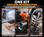 RoofPax Eco-Friendly Waterless Car Wash Spray Kit with Pressure Foam Microfiber Cloths Gel Cleaner Magic Sponge Tire Brush & Tire Spray Rinseless Car Wash for Exterior & Interior Cleaning