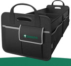 2-Compartment Trunk Organizer & Multi-Compartment Storage Box 600D Waterproof Oxford, with Reflective Strips and 8 Side Mesh Pockets for SUV, Sedan, Minivan- Heavy-Duty Car Organiser(65L)